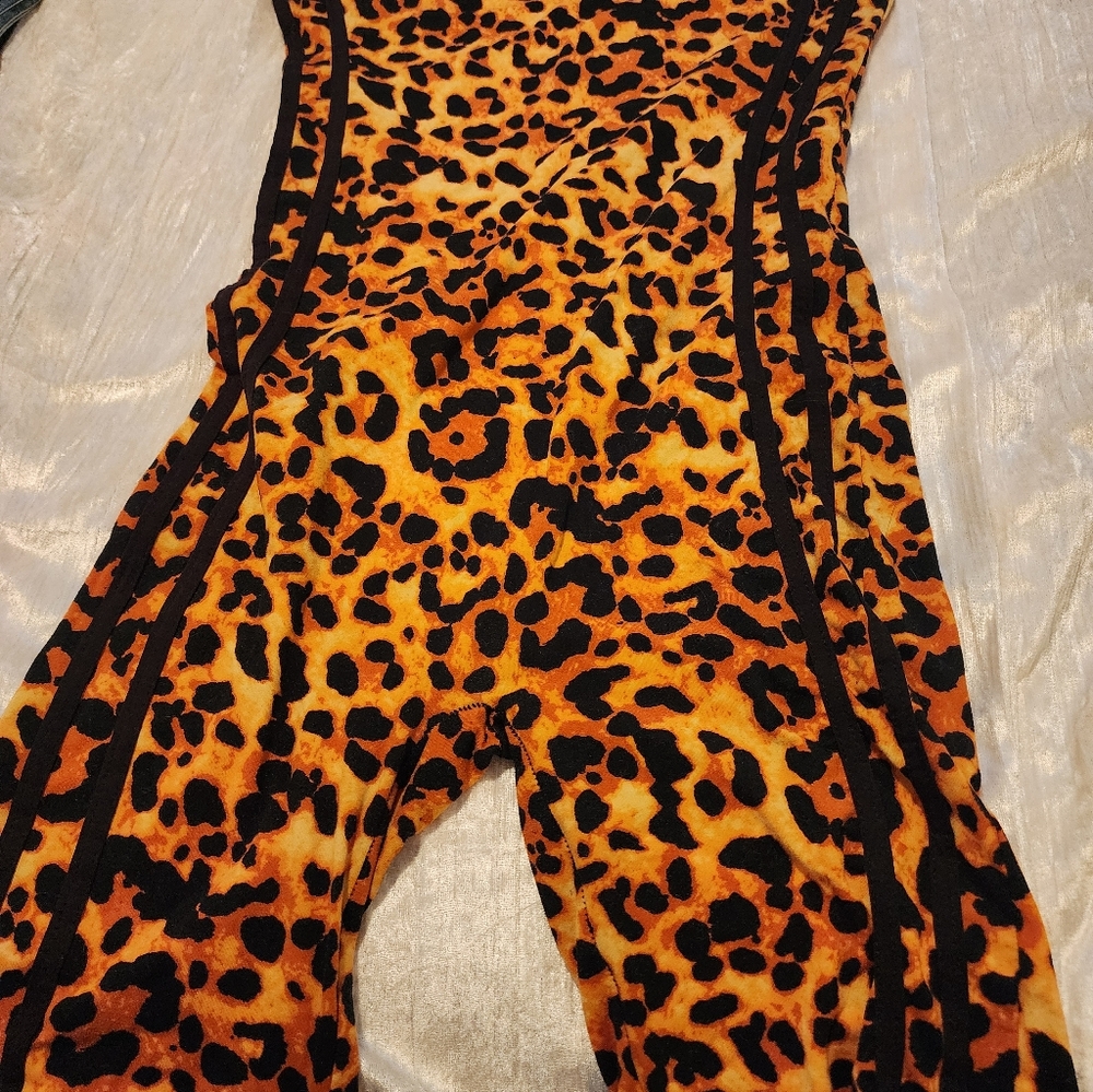 Leopard Print Jumpsuit Long Shorts